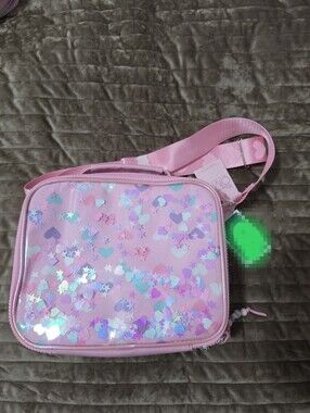 Pink Heart Sequin Kids Crossbody Bag with Adjustable Strap